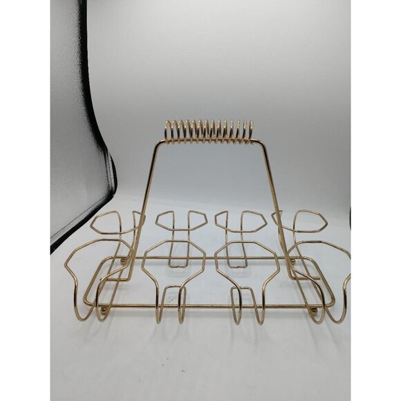Vintage MCM Gold Wire 8-Bottle Wine Rack With Spiral Handle - Picture 2 of 5